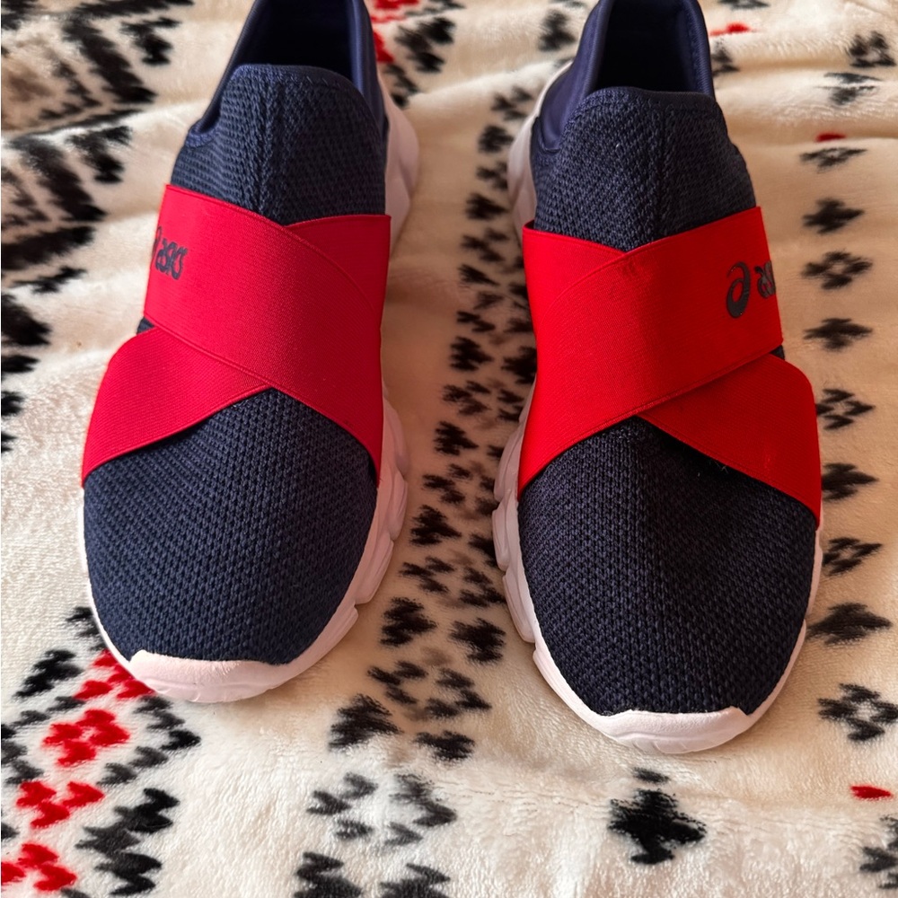 Asics Red and Navy Slip-On Sneakers